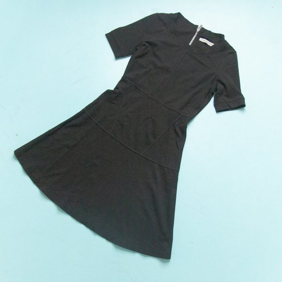 Athleta En Route Black Short Sleeve Scuba Stretch Knit Skater Dress Size XXS - Picture 2 of 7
